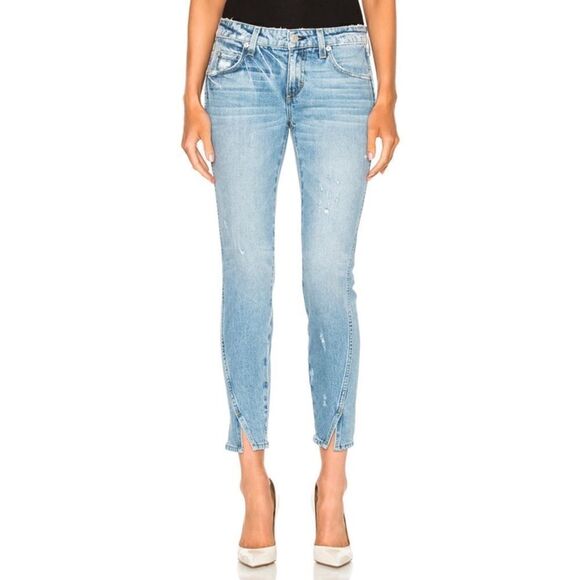 AMO Blue Fairfax Twist Distressed Split Hem Skinny Jeans 24 - Picture 1 of 7